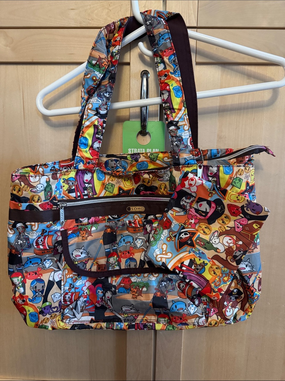 Soho Multicolor Cartoon Character Print Tote Bag